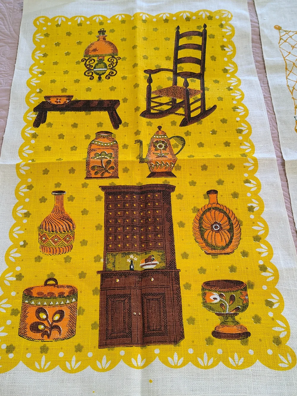 Set Of 2 Fish Market & Farm House 100% Linen Tea Dish Towels Vintage MCM Poland